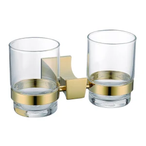 Porte-brosse à dents double WC-002 Halys Doré brossé — HUDOR