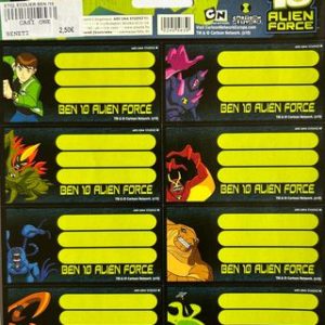8 ETIQUETTES SCOLAIRES BEN10 ALIEN FORCE CARTOON NETWORK