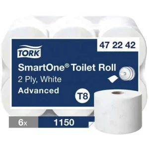 Ouate WC-Dévidage CENTRAL-SMARTONE T8 -TORK-2 Plis-Lot de 6 rouleaux – Ecolabel