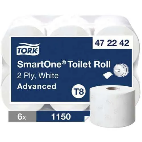 Ouate WC-Dévidage CENTRAL-SMARTONE T8 -TORK-2 Plis-Lot de 6 rouleaux – Ecolabel – Image 2