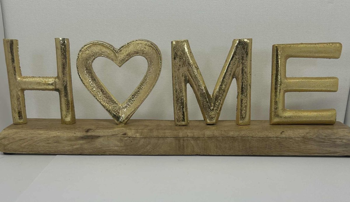 "Home" doré sur socle en bois de GmbH (33*10.5cm)