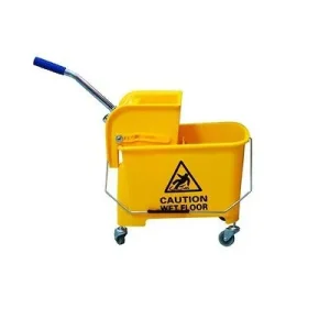 Chariot ménage lavage  – SEAU JAUNE – 20L –  Sur roulettes –  Presse à plat