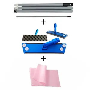 Kit complet BALAYAGE 40cm -Manche acier 4 parties- Trapèze mousse BLEU -50 gazes