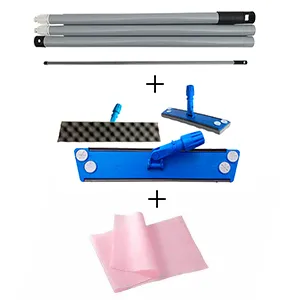 Kit complet BALAYAGE 60cm -Manche acier 4 parties- Trapèze mousse BLEU -50 gazes